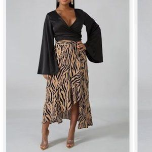 Women Animal Print Maxi Wrap Skirt